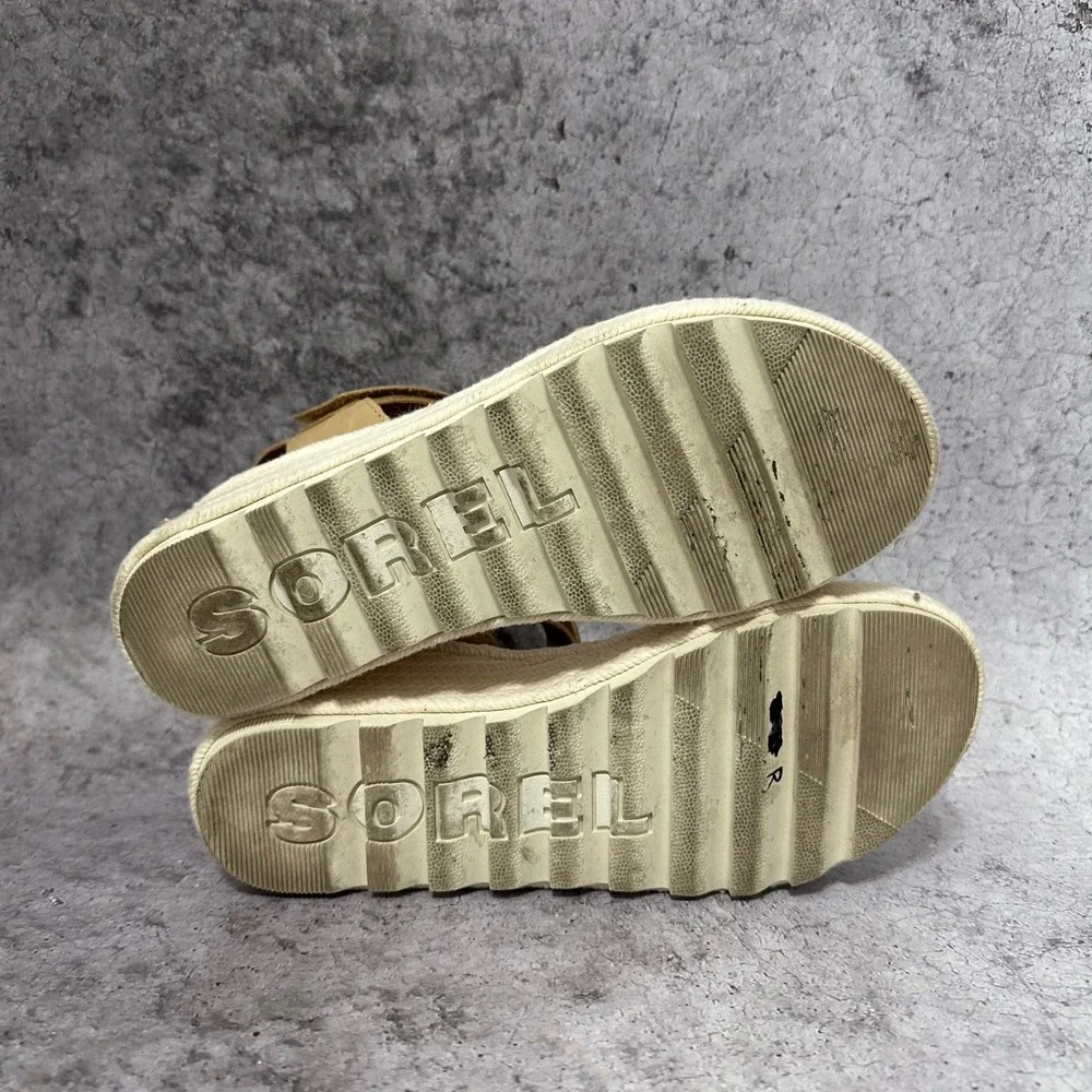Sorel Cameron Wedge Sandals Womens 10 Tan Espadrille Platform Leather